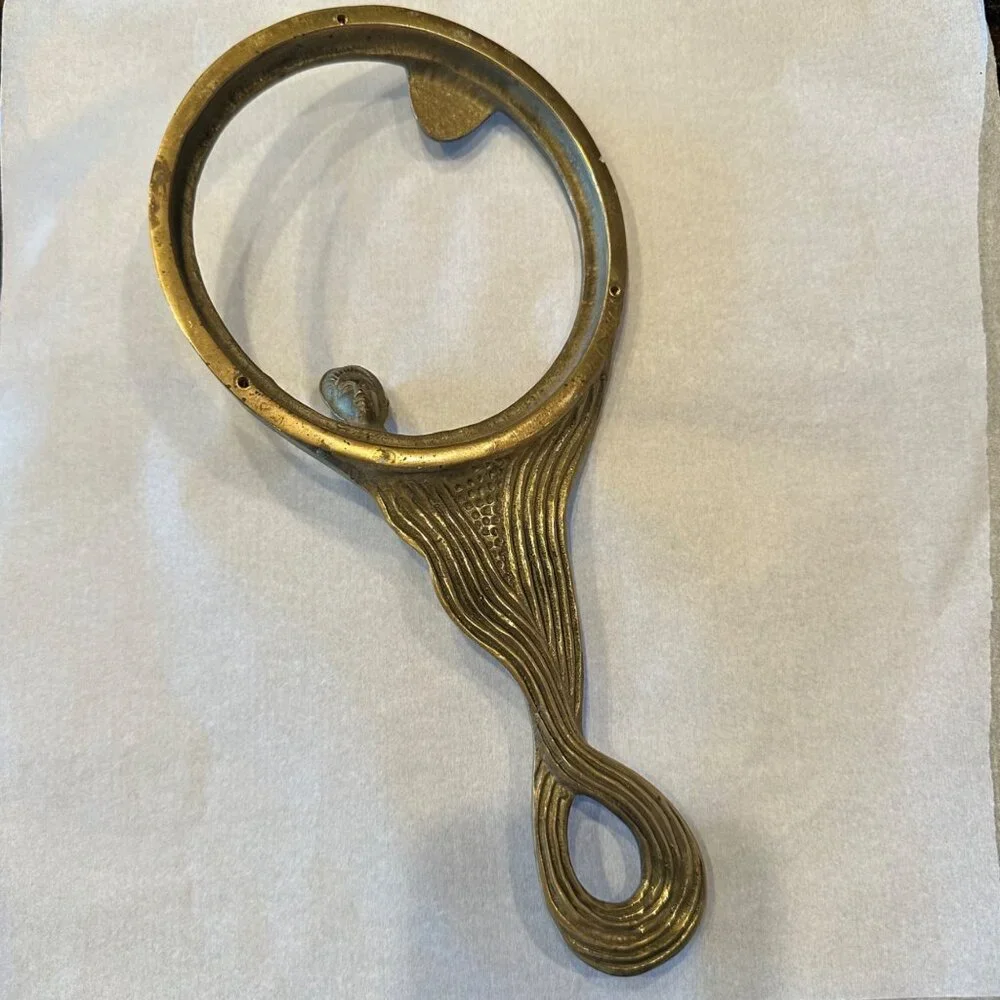 Vintage Antique Brass Hand Mirror Frame Art Nouveau Female Figure Vanity Deco